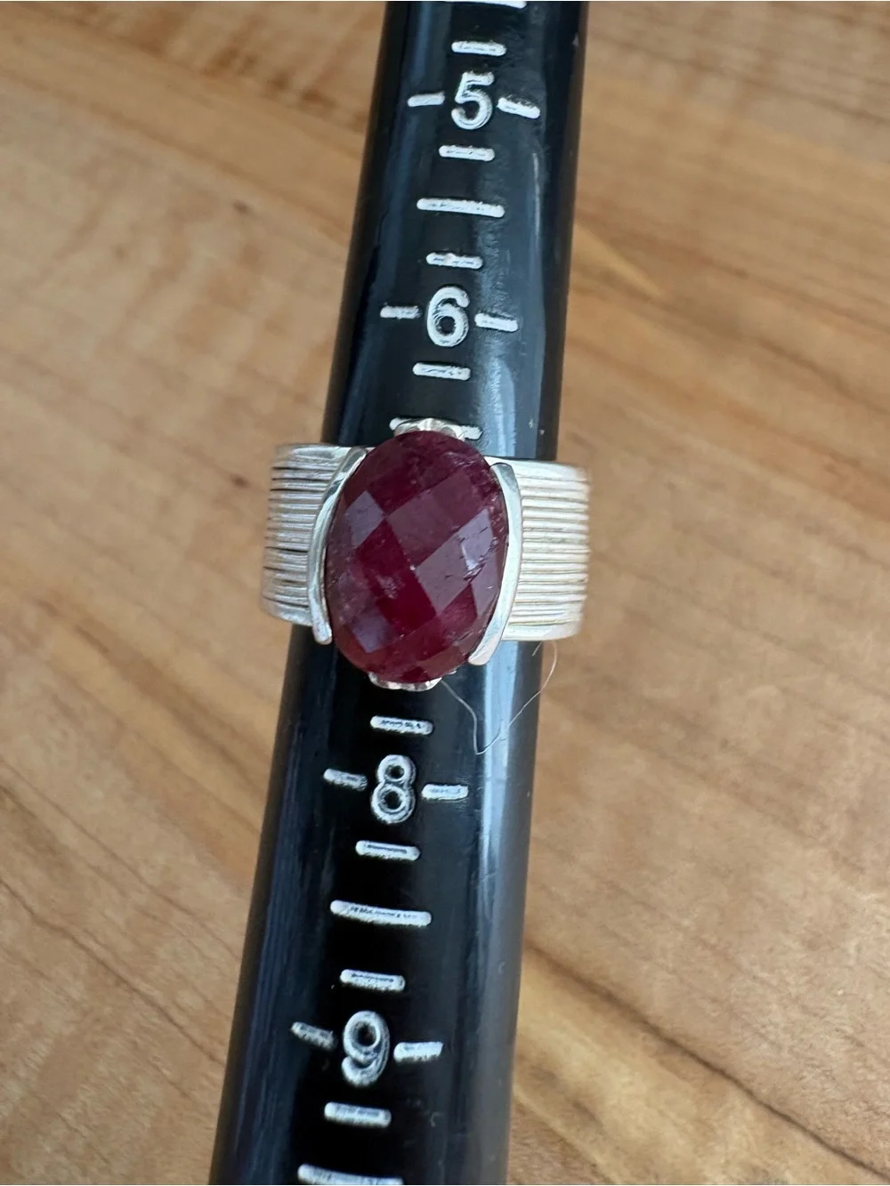Sterling Silver Ring with Faceted Raw Ruby size 7